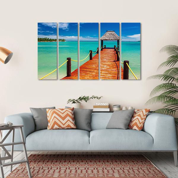 Short Red Wooden Jetty On Fiji Island Canvas Wall Art-5 Horizontal-Gallery Wrap-22" x 12"-Tiaracle
