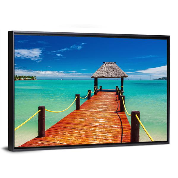 Short Red wooden Jetty On Fiji Island Canvas Wall Art-3 Horizontal-Gallery Wrap-25" x 16"-Tiaracle