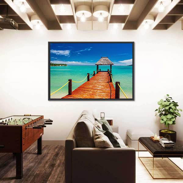 Short Red wooden Jetty On Fiji Island Canvas Wall Art-3 Horizontal-Gallery Wrap-25" x 16"-Tiaracle