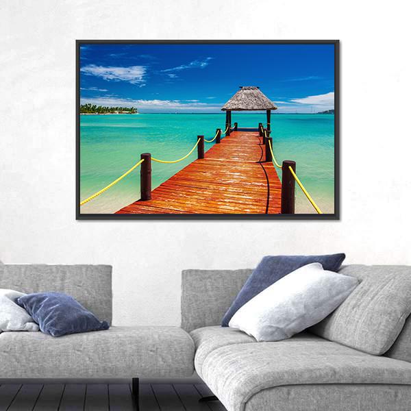 Short Red wooden Jetty On Fiji Island Canvas Wall Art-3 Horizontal-Gallery Wrap-25" x 16"-Tiaracle