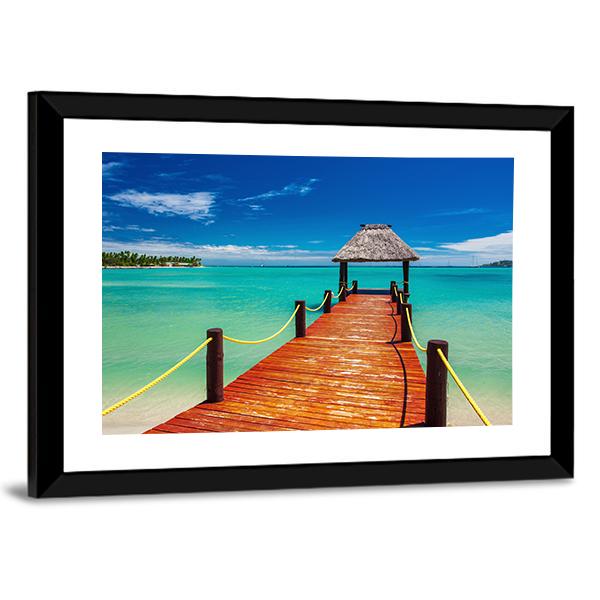 Short Red wooden Jetty On Fiji Island Canvas Wall Art-3 Horizontal-Gallery Wrap-25" x 16"-Tiaracle