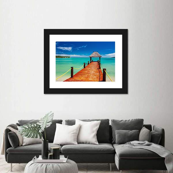Short Red wooden Jetty On Fiji Island Canvas Wall Art-3 Horizontal-Gallery Wrap-25" x 16"-Tiaracle