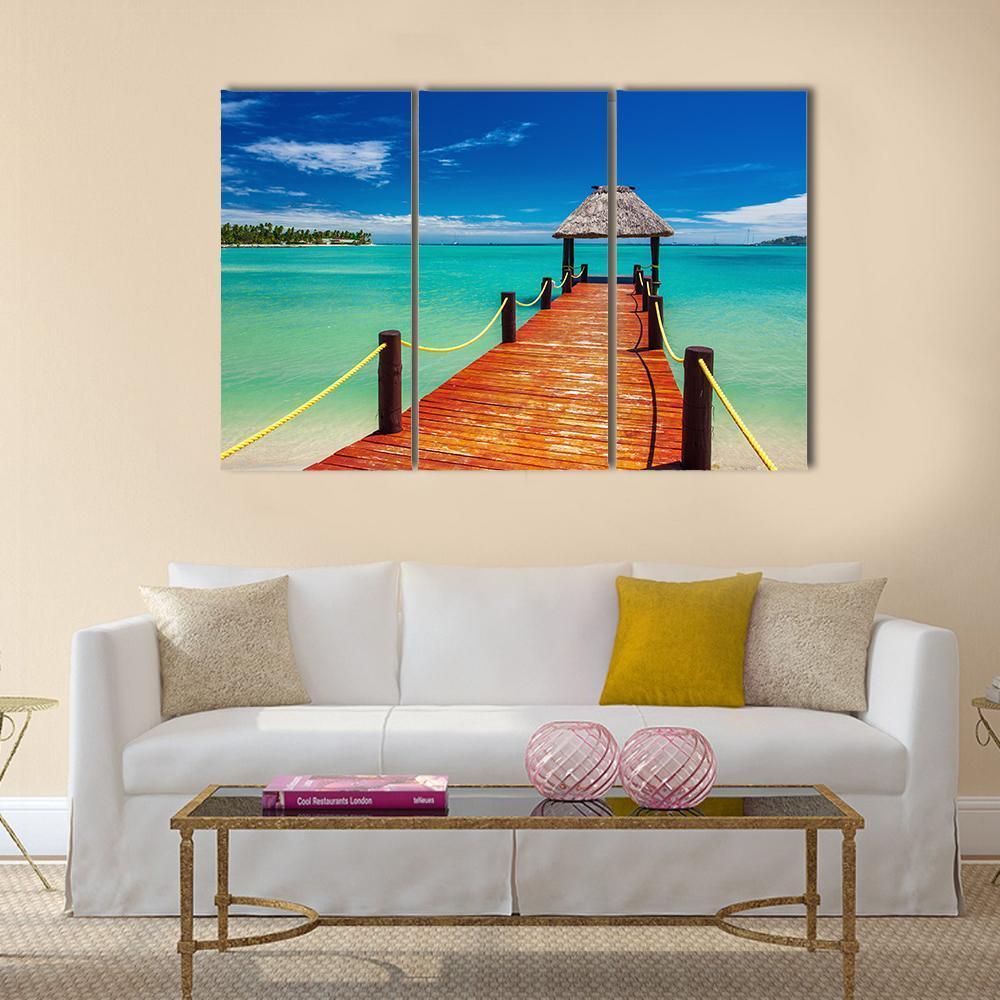 Short Red wooden Jetty On Fiji Island Canvas Wall Art-3 Horizontal-Gallery Wrap-37" x 24"-Tiaracle