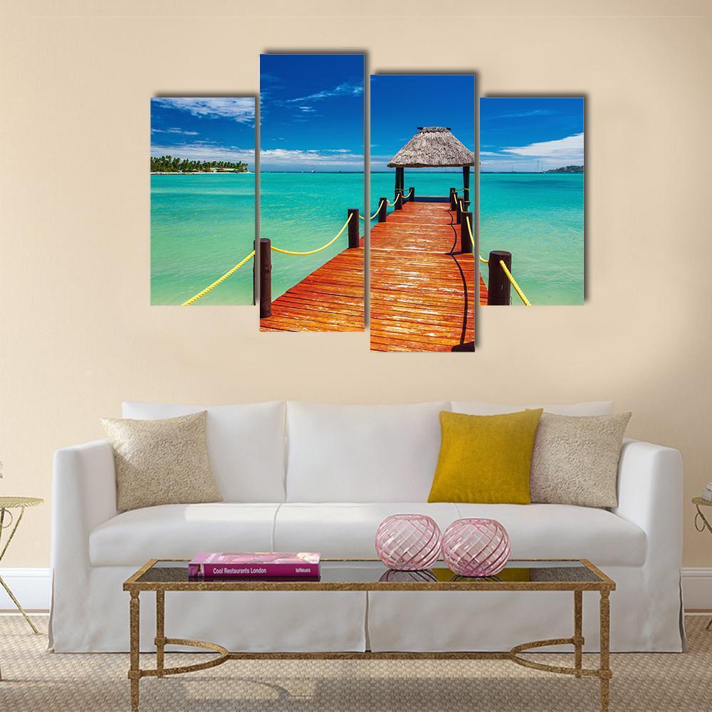 Short Red wooden Jetty On Fiji Island Canvas Wall Art-4 Pop-Gallery Wrap-50" x 32"-Tiaracle