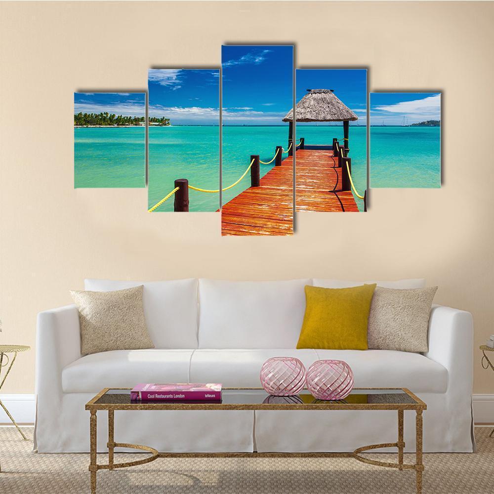 Short Red wooden Jetty On Fiji Island Canvas Wall Art-3 Horizontal-Gallery Wrap-37" x 24"-Tiaracle