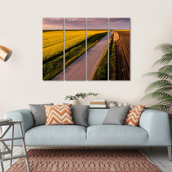 Shot Of Canola Rape Seed From Drone Canvas Wall Art-4 Horizontal-Gallery Wrap-34" x 24"-Tiaracle