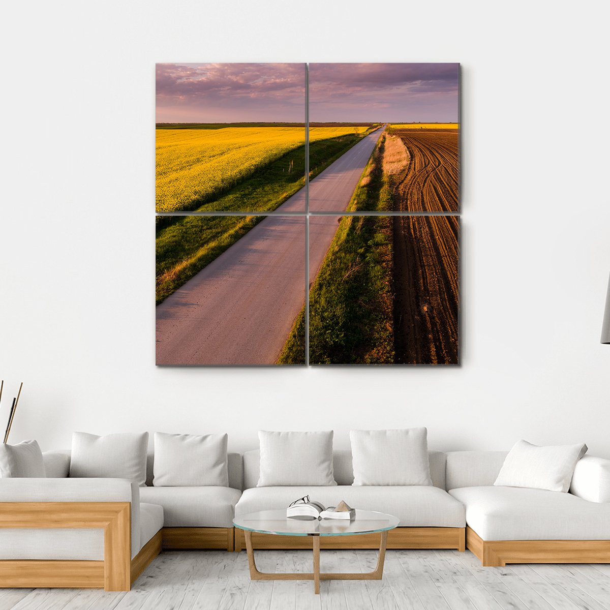 Shot Of Canola Rape Seed From Drone Canvas Wall Art-4 Square-Gallery Wrap-17" x 17"-Tiaracle