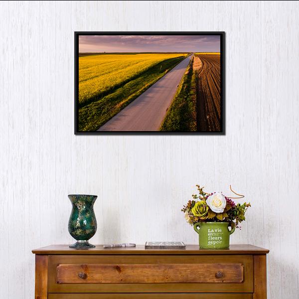 Shot Of Canola Rape Seed From Drone Canvas Wall Art-1 Piece-Floating Frame-24" x 16"-Tiaracle