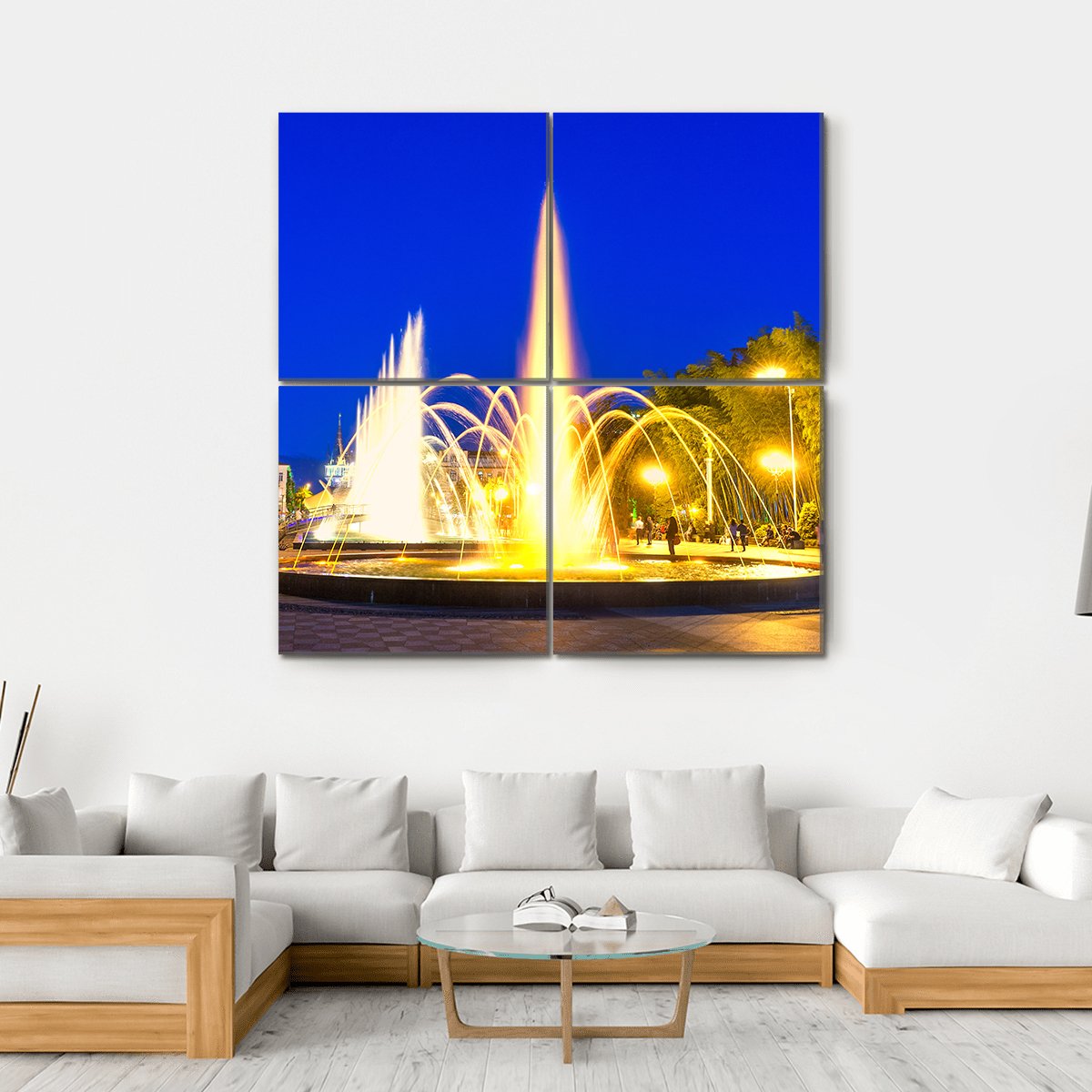 Show Of Dancing Fountains In Batumi Boulevard Georgia Canvas Wall Art-4 Square-Gallery Wrap-17" x 17"-Tiaracle