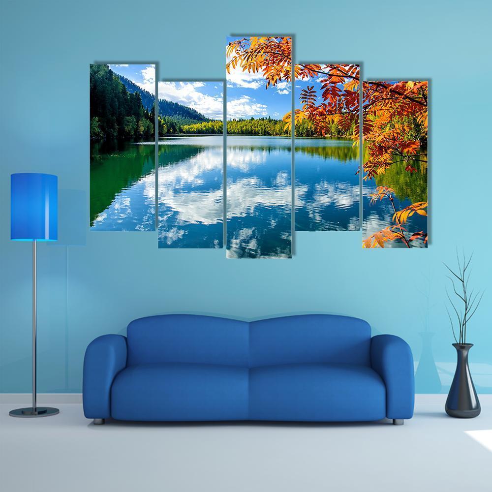 Siberia Lake With Reflection Canvas Wall Art-5 Pop-Gallery Wrap-47" x 32"-Tiaracle