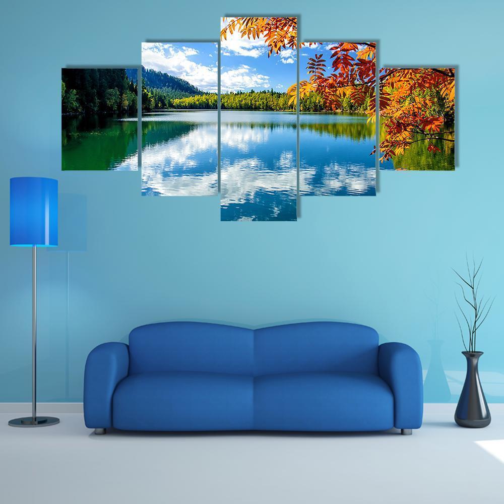 Siberia Lake With Reflection Canvas Wall Art-5 Star-Gallery Wrap-62" x 32"-Tiaracle