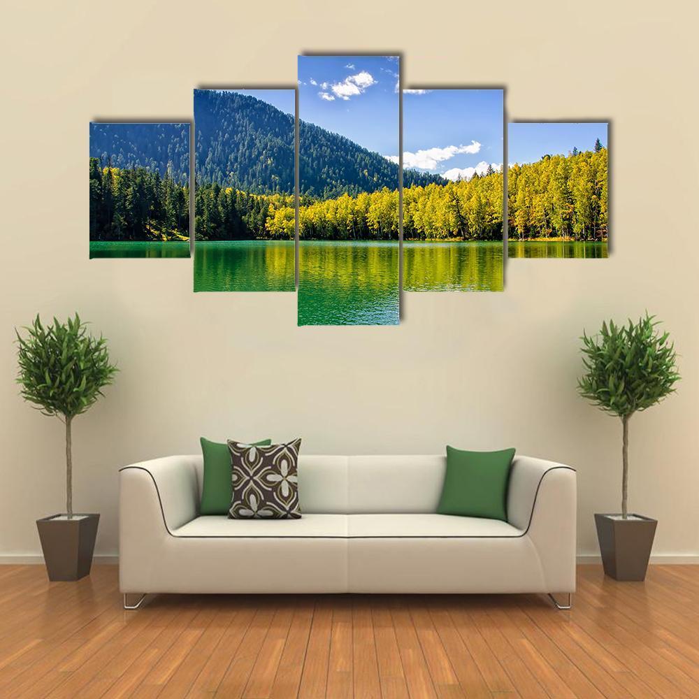 Siberia Lake With Reflection Canvas Wall Art-5 Star-Gallery Wrap-62" x 32"-Tiaracle