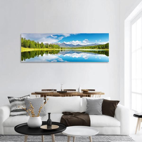 Lake Altai Mountains Panoramic Canvas Wall Art-3 Piece-25" x 08"-Tiaracle