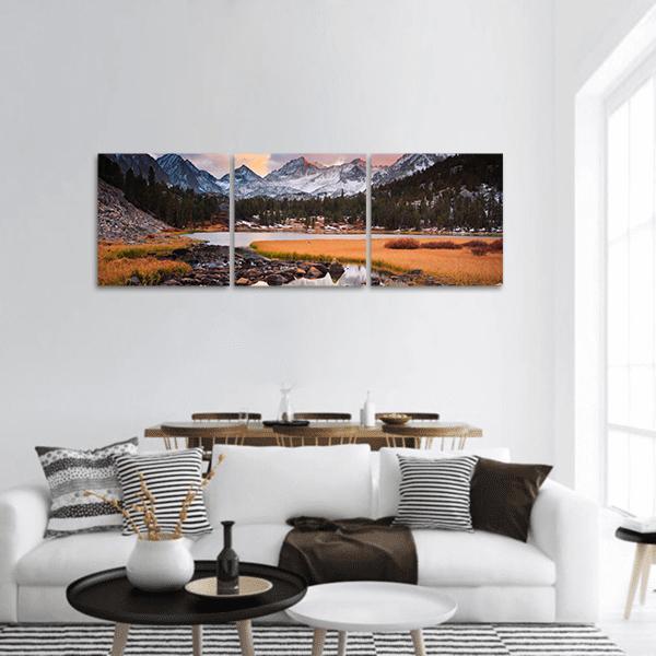 Siberian Mountain At Sunset Panoramic Canvas Wall Art-3 Piece-25" x 08"-Tiaracle