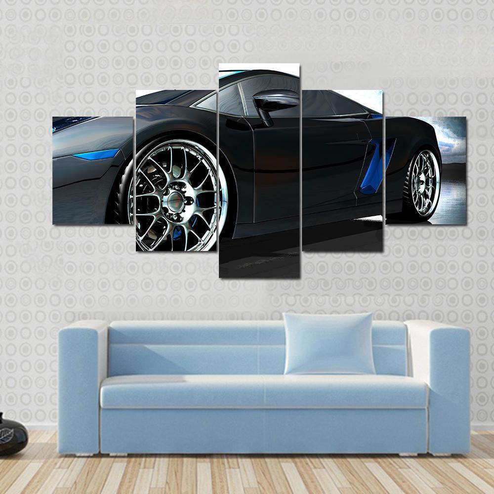 Side View Of Sports Car Canvas Wall Art-5 Star-Gallery Wrap-62" x 32"-Tiaracle