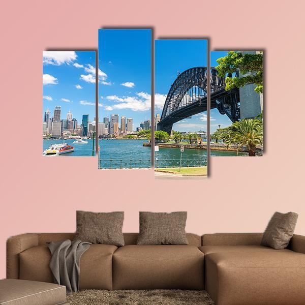 Side View Of Sydney Harbour Bridge Canvas Wall Art-4 Pop-Gallery Wrap-50" x 32"-Tiaracle