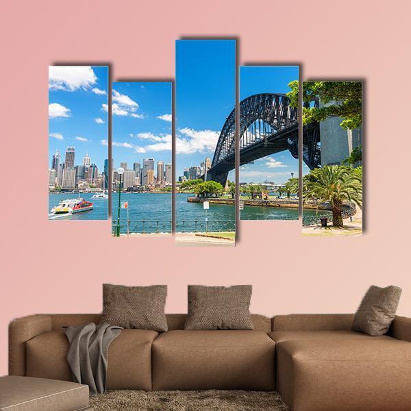 Side View Of Sydney Harbour Bridge Canvas Wall Art-5 Pop-Gallery Wrap-47" x 32"-Tiaracle