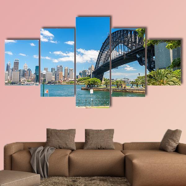 Side View Of Sydney Harbour Bridge Canvas Wall Art-5 Star-Gallery Wrap-62" x 32"-Tiaracle