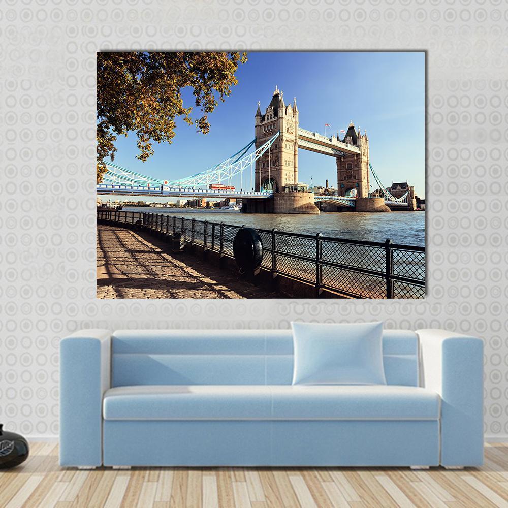 Side View Of Tower Bridge In London Canvas Wall Art-1 Piece-Gallery Wrap-48" x 32"-Tiaracle