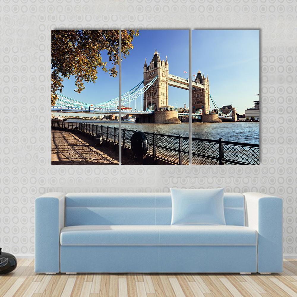 Side View Of Tower Bridge In London Canvas Wall Art-3 Horizontal-Gallery Wrap-37" x 24"-Tiaracle
