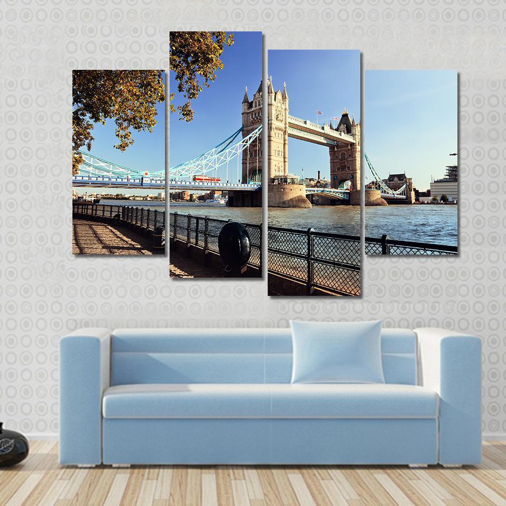 Side View Of Tower Bridge In London Canvas Wall Art-4 Pop-Gallery Wrap-50" x 32"-Tiaracle