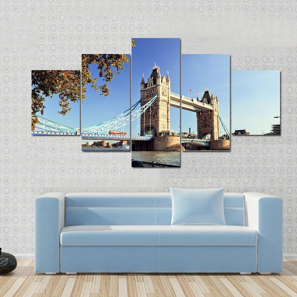 Side View Of Tower Bridge In London Canvas Wall Art-5 Star-Gallery Wrap-62" x 32"-Tiaracle