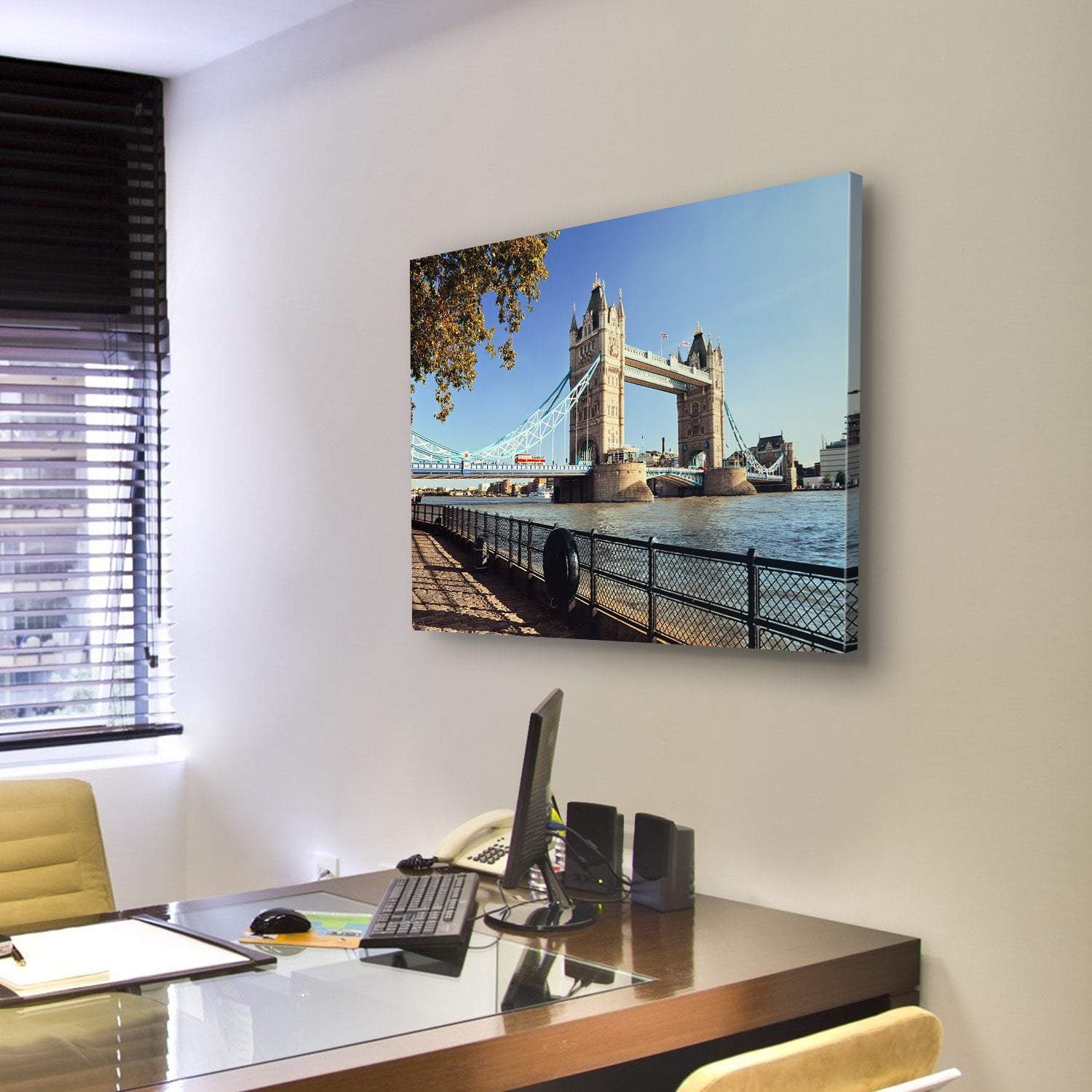 Side View Of Tower Bridge In London Canvas Wall Art-5 Pop-Gallery Wrap-47" x 32"-Tiaracle