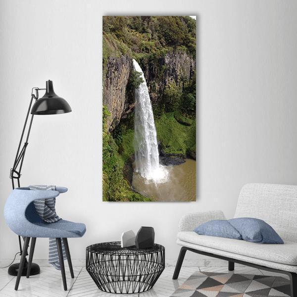 Side View Of Waterfall Vertical Canvas Wall Art-3 Vertical-Gallery Wrap-12" x 25"-Tiaracle