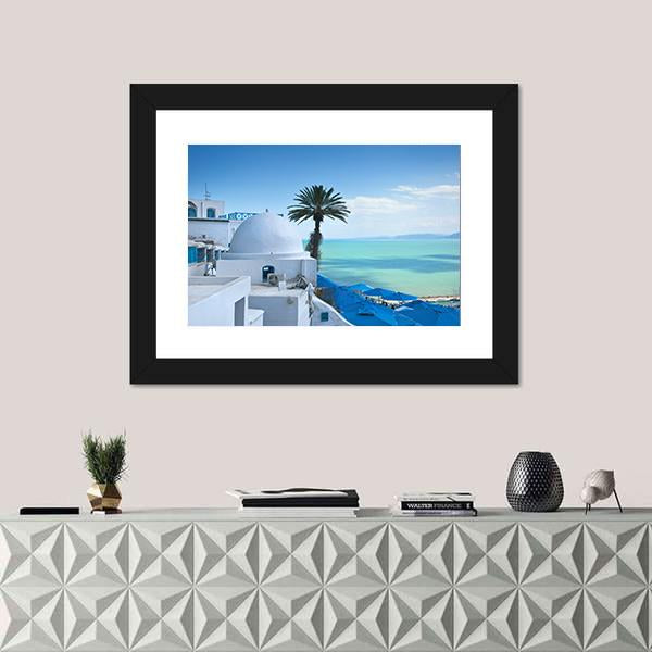 Sidi Bou Said In Tunis Canvas Wall Art-1 Piece-Framed Print-20" x 16"-Tiaracle
