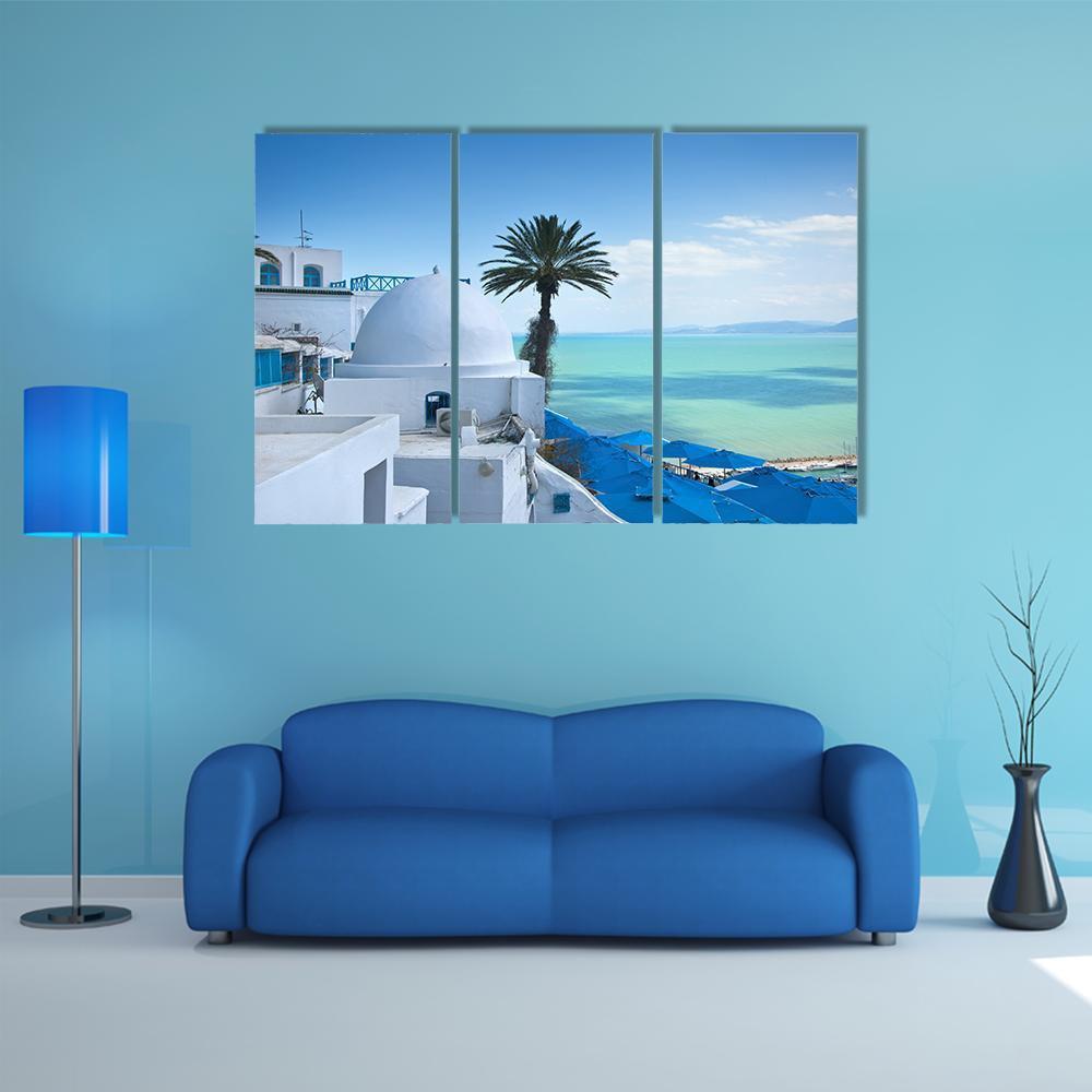 Sidi Bou Said In Tunis Canvas Wall Art-3 Horizontal-Gallery Wrap-37" x 24"-Tiaracle