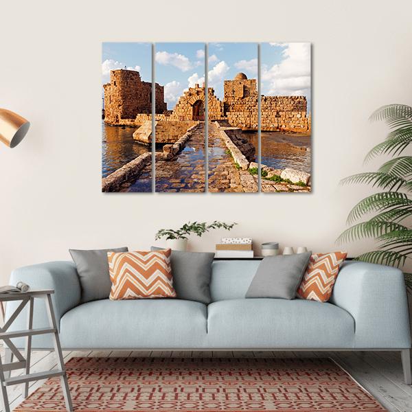 Sidon Sea Castle In Lebanon Canvas Wall Art-4 Square-Gallery Wrap-17" x 17"-Tiaracle