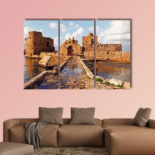 Sidon Sea Castle In Lebanon Canvas Wall Art-3 Horizontal-Gallery Wrap-37" x 24"-Tiaracle