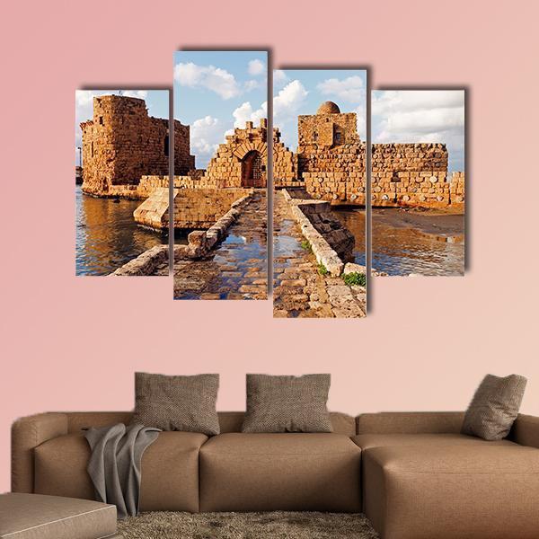 Sidon Sea Castle In Lebanon Canvas Wall Art-4 Pop-Gallery Wrap-50" x 32"-Tiaracle