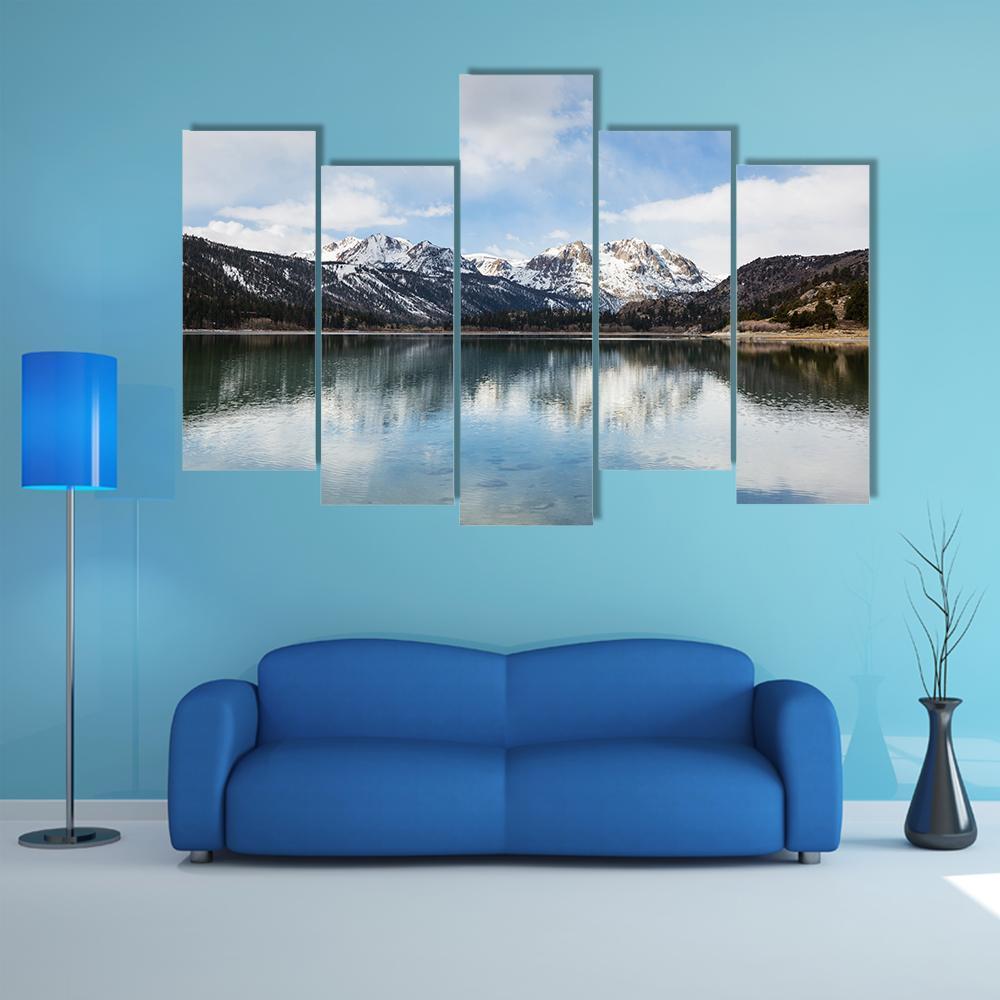 Sierra Nevada Mountains With Lake Canvas Wall Art-5 Pop-Gallery Wrap-47" x 32"-Tiaracle