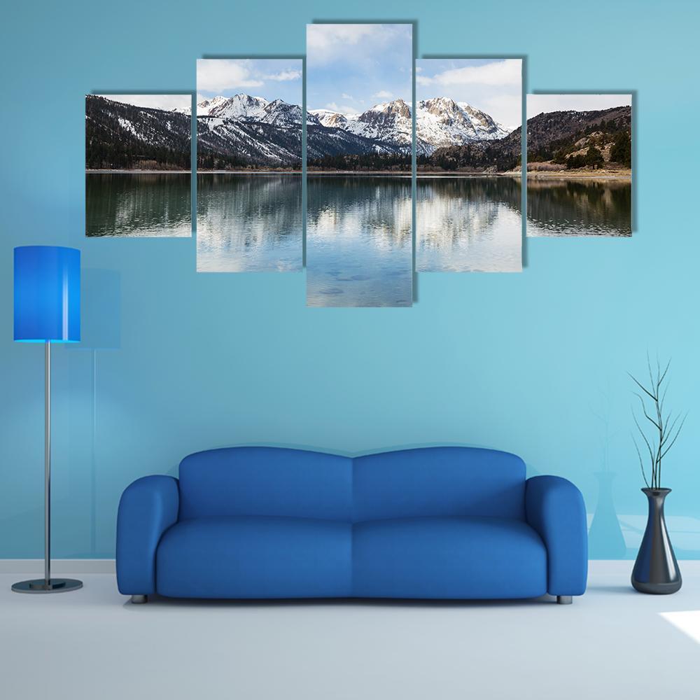 Sierra Nevada Mountains With Lake Canvas Wall Art-5 Star-Gallery Wrap-62" x 32"-Tiaracle