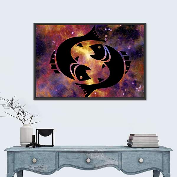Sign Of Pisces Canvas Wall Art-1 Piece-Floating Frame-24" x 16"-Tiaracle
