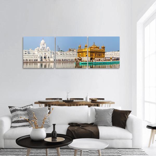 Sikh Gurdwara In Amritsar Panoramic Canvas Wall Art-3 Piece-25" x 08"-Tiaracle