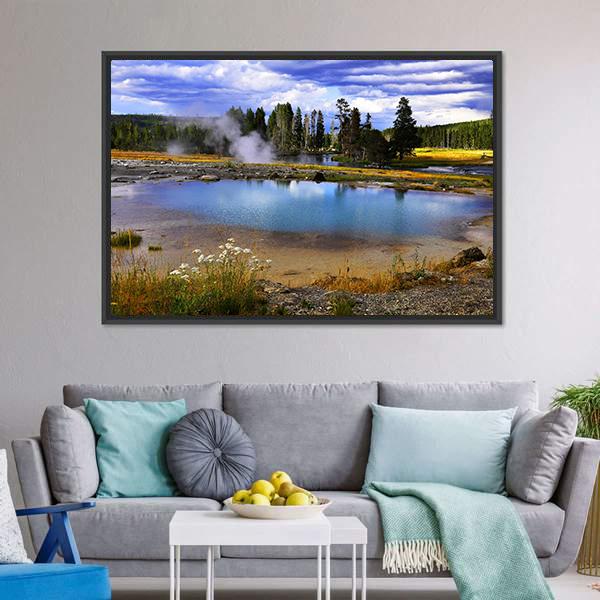 Silent Geyser In Yellowstone National Park Canvas Wall Art-3 Horizontal-Gallery Wrap-25" x 16"-Tiaracle