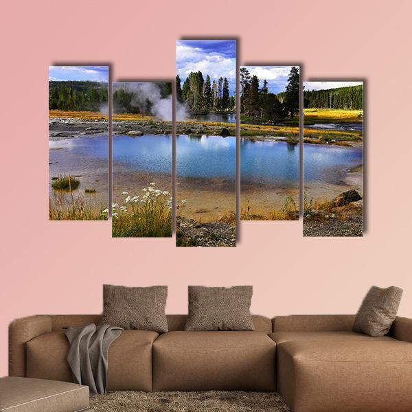 Silent Geyser In Yellowstone National Park Canvas Wall Art-5 Pop-Gallery Wrap-47" x 32"-Tiaracle