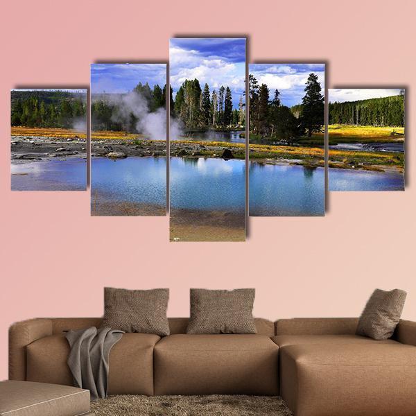 Silent Geyser In Yellowstone National Park Canvas Wall Art-5 Star-Gallery Wrap-62" x 32"-Tiaracle