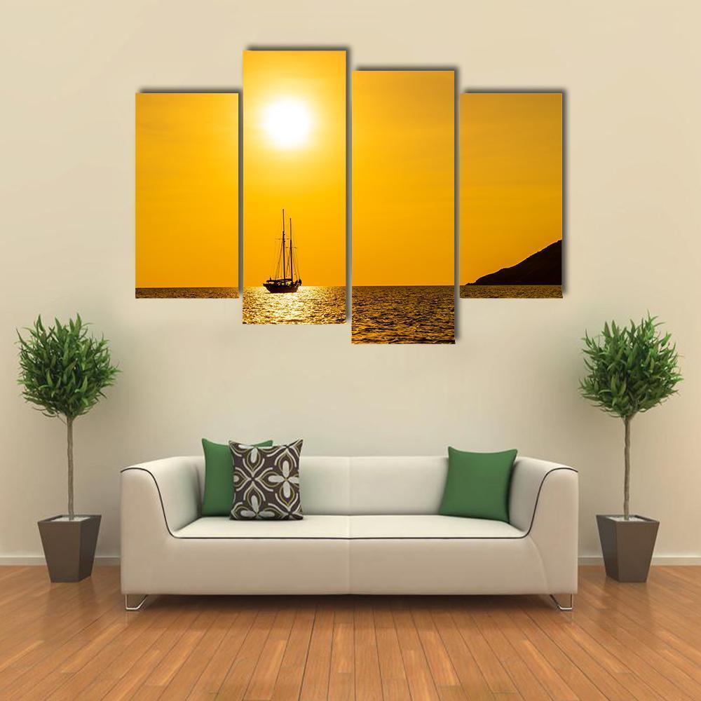 Silhouette Boat In Sea Canvas Wall Art-4 Pop-Gallery Wrap-50" x 32"-Tiaracle