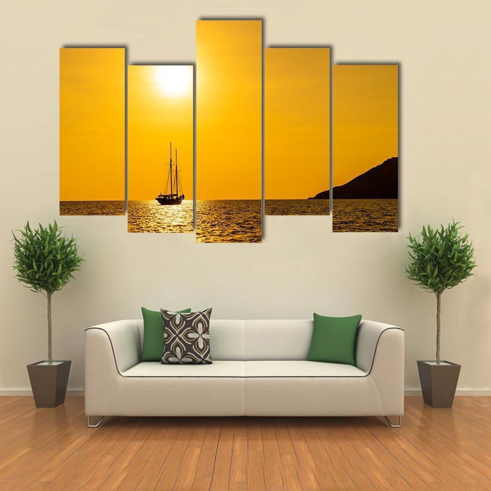Silhouette Boat In Sea Canvas Wall Art-5 Pop-Gallery Wrap-47" x 32"-Tiaracle