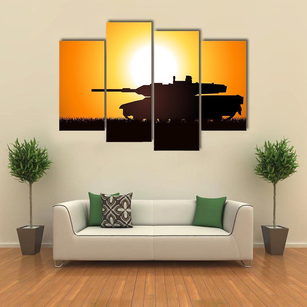 Silhouette Illustration Of A Heavy Artillery Canvas Wall Art-4 Pop-Gallery Wrap-50" x 32"-Tiaracle