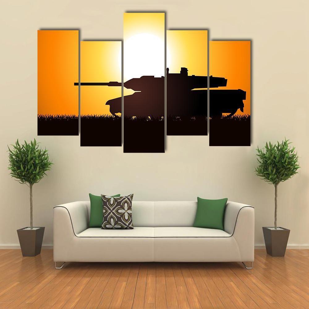 Silhouette Illustration Of A Heavy Artillery Canvas Wall Art-5 Pop-Gallery Wrap-47" x 32"-Tiaracle