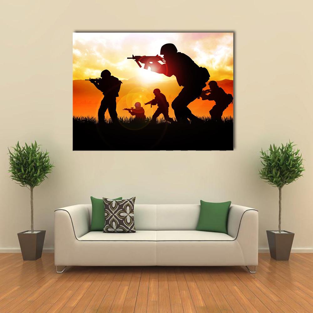 Silhouette Illustration Of Soldiers Canvas Wall Art-1 Piece-Gallery Wrap-36" x 24"-Tiaracle