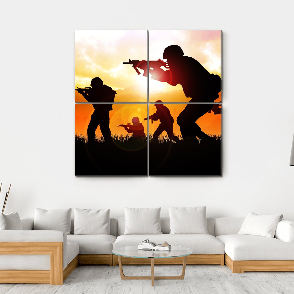 Silhouette Illustration Of Soldiers Canvas Wall Art-4 Square-Gallery Wrap-17" x 17"-Tiaracle