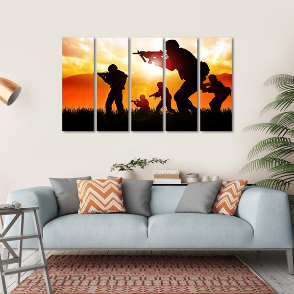 Silhouette Illustration Of Soldiers Canvas Wall Art-5 Horizontal-Gallery Wrap-22" x 12"-Tiaracle