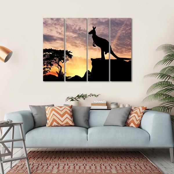 Silhouette Of A Kangaroo On A Hill At Sunset Canvas Wall Art-4 Horizontal-Gallery Wrap-34" x 24"-Tiaracle