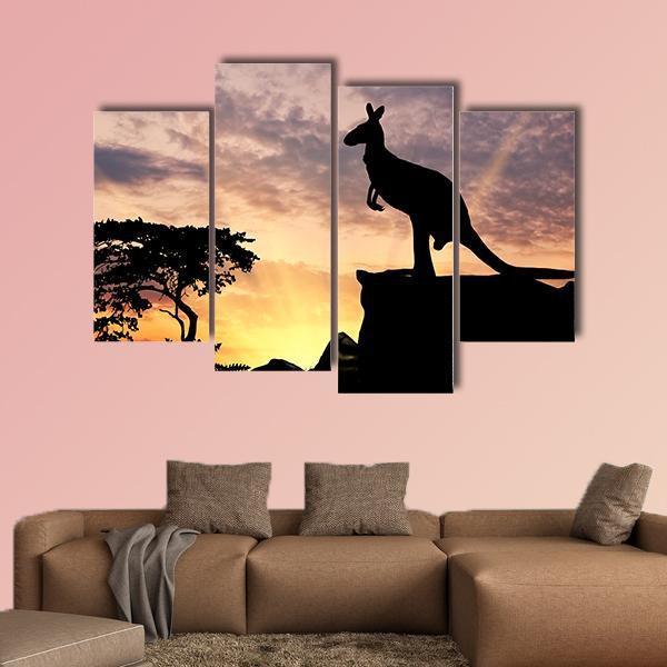 Silhouette Of A Kangaroo On A Hill At Sunset Canvas Wall Art-4 Pop-Gallery Wrap-50" x 32"-Tiaracle