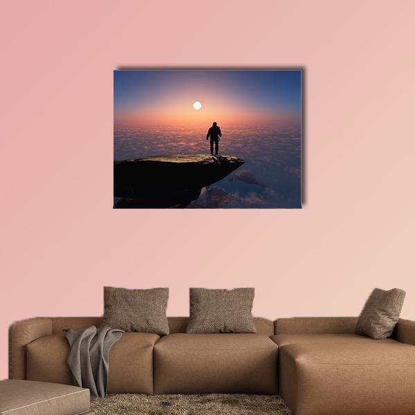 Silhouette Of A Man On A Rock Canvas Wall Art-1 Piece-Gallery Wrap-36&quot; x 24&quot;-Tiaracle